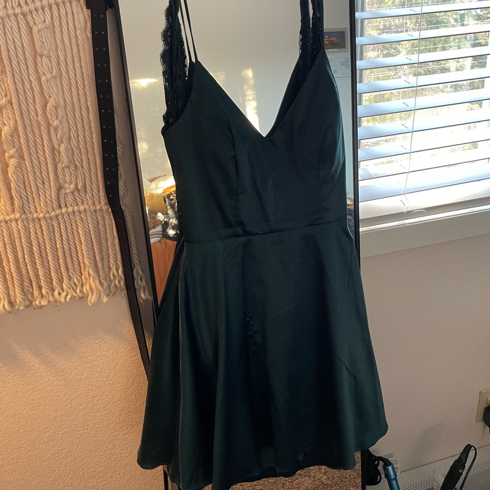 Emerald green satin skater dress